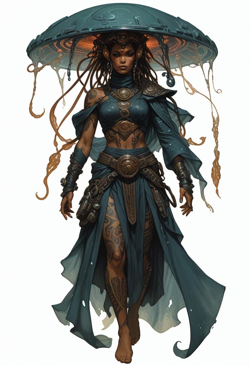 Polynesian Sci-Fi Superhero with Jellyfish Helmet