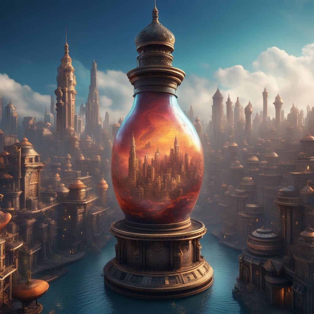 Fantastical City Inside a Genie Bottle