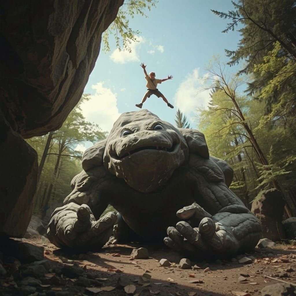 Dark Rock Monster Appears in Gloomy Landscape