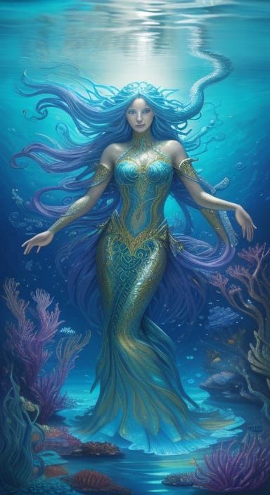 Mami Wata: A Surreal Underwater Oil Painting