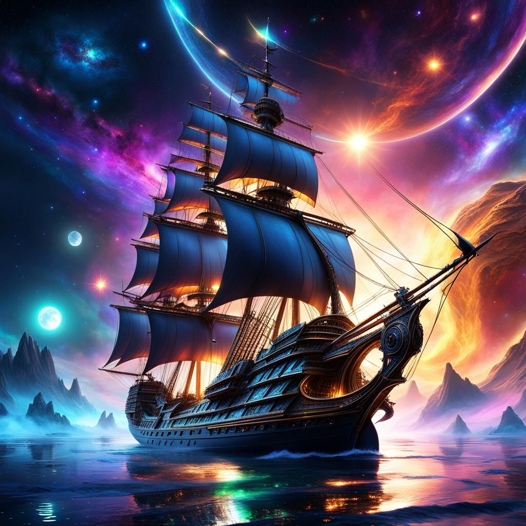 Fantasy Galleon Sails Alpha Centauri Star System