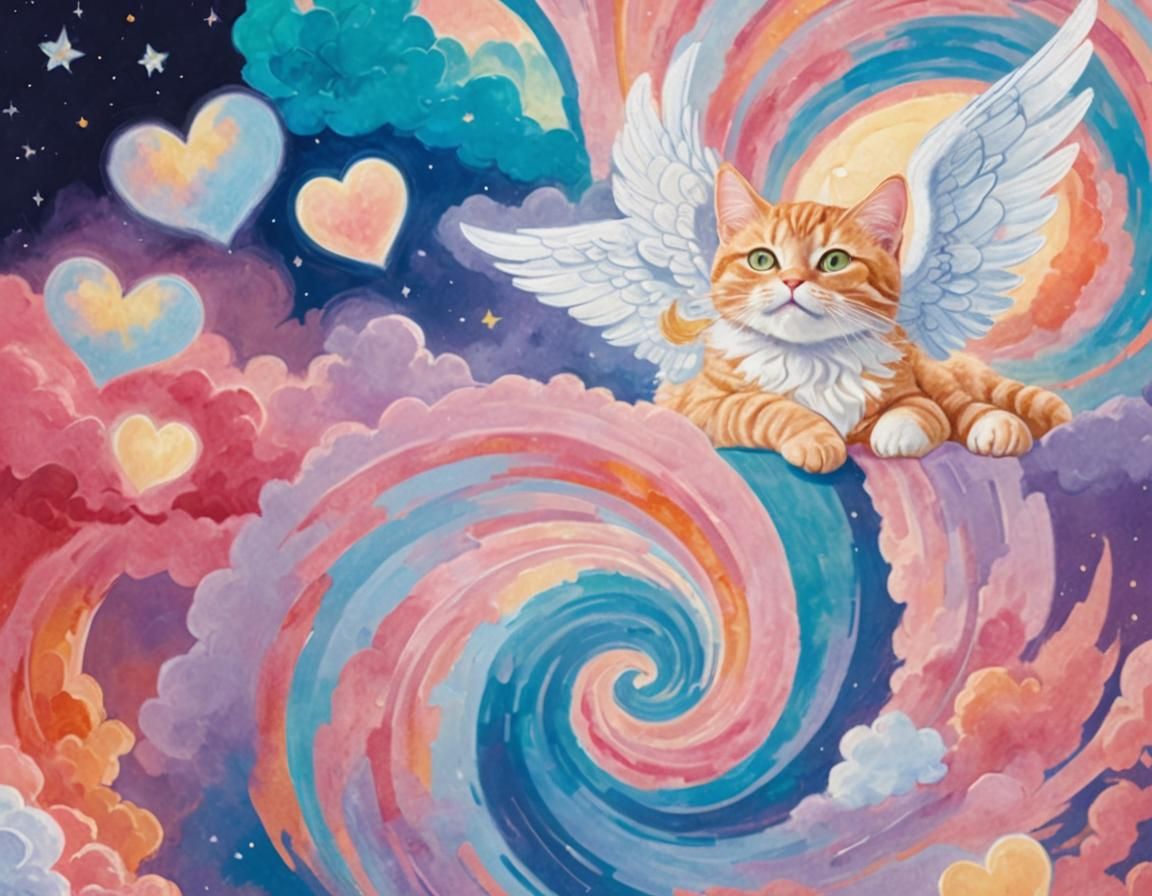 Tabby Cat with Angel Wings in Kirigami Style