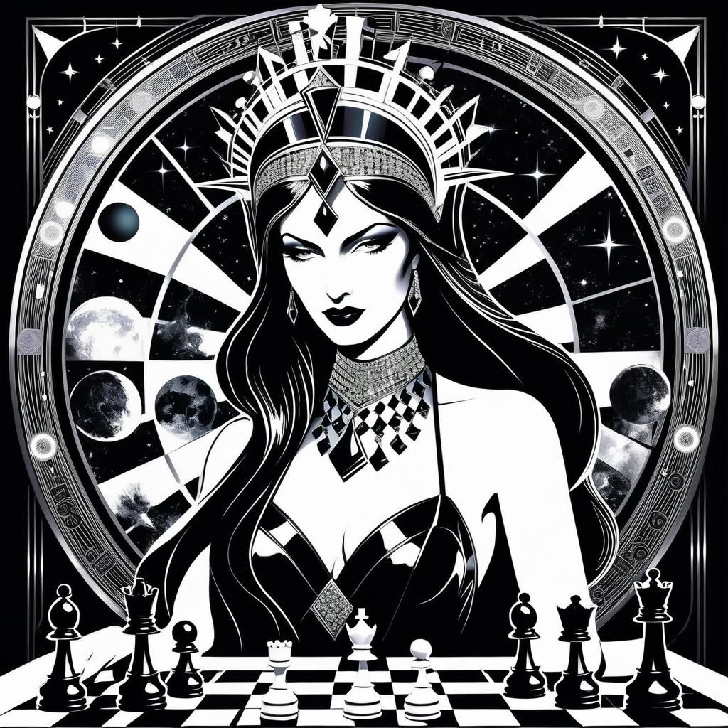 Art Deco Chessboard with Deity of Chaos