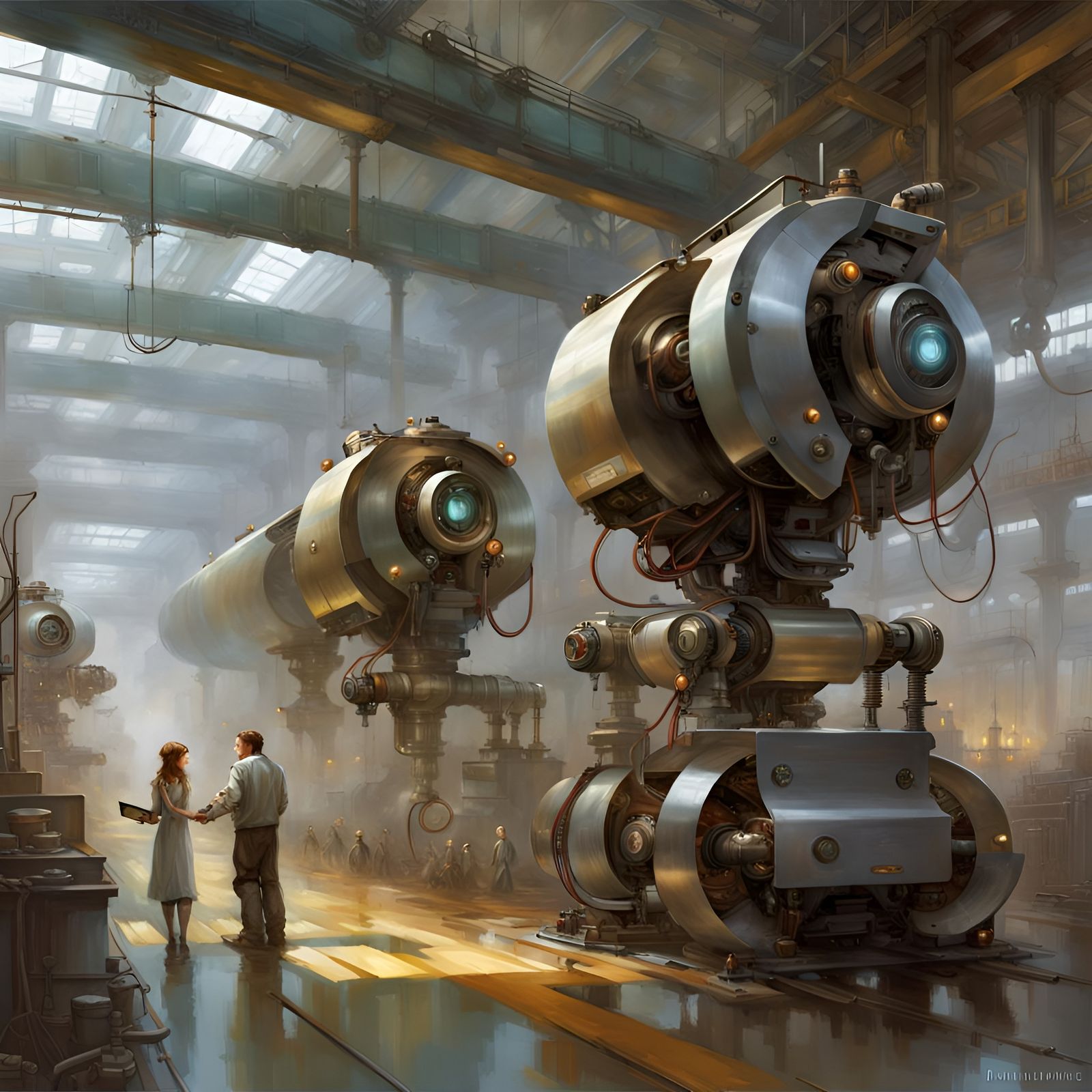 Futuristic Robotic Assembly Line: Industrial Automation