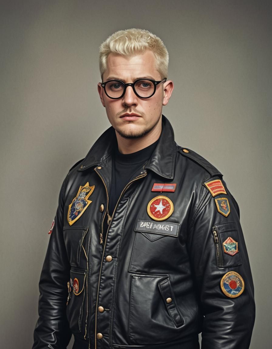 Handsome blond man in pilot jacket