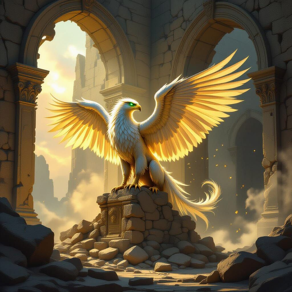 Majestic Griffin on Ancient Ruin in Concept Art Style