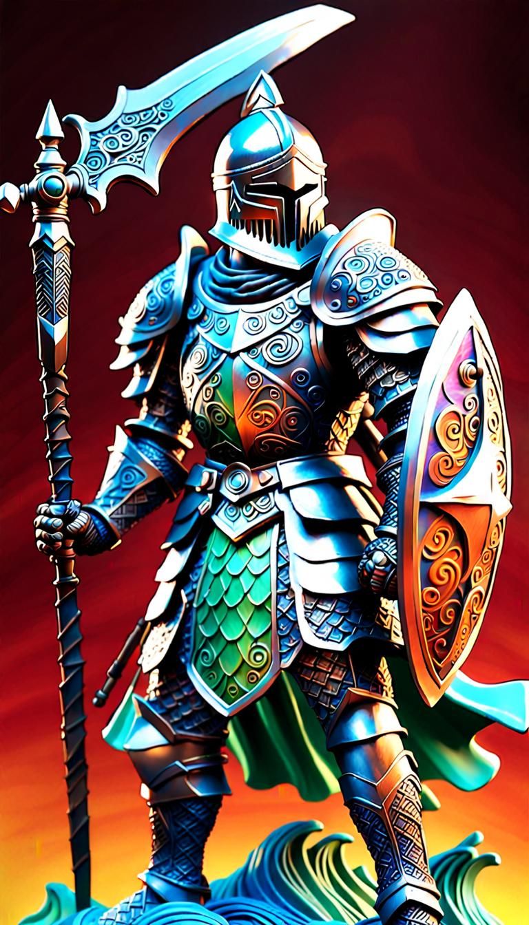 Holy Knight with spear and shield , claymation, sword, wave ...