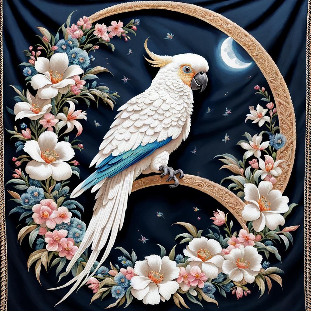 Cockatoo on Moon: Fine Needlework Tapestry