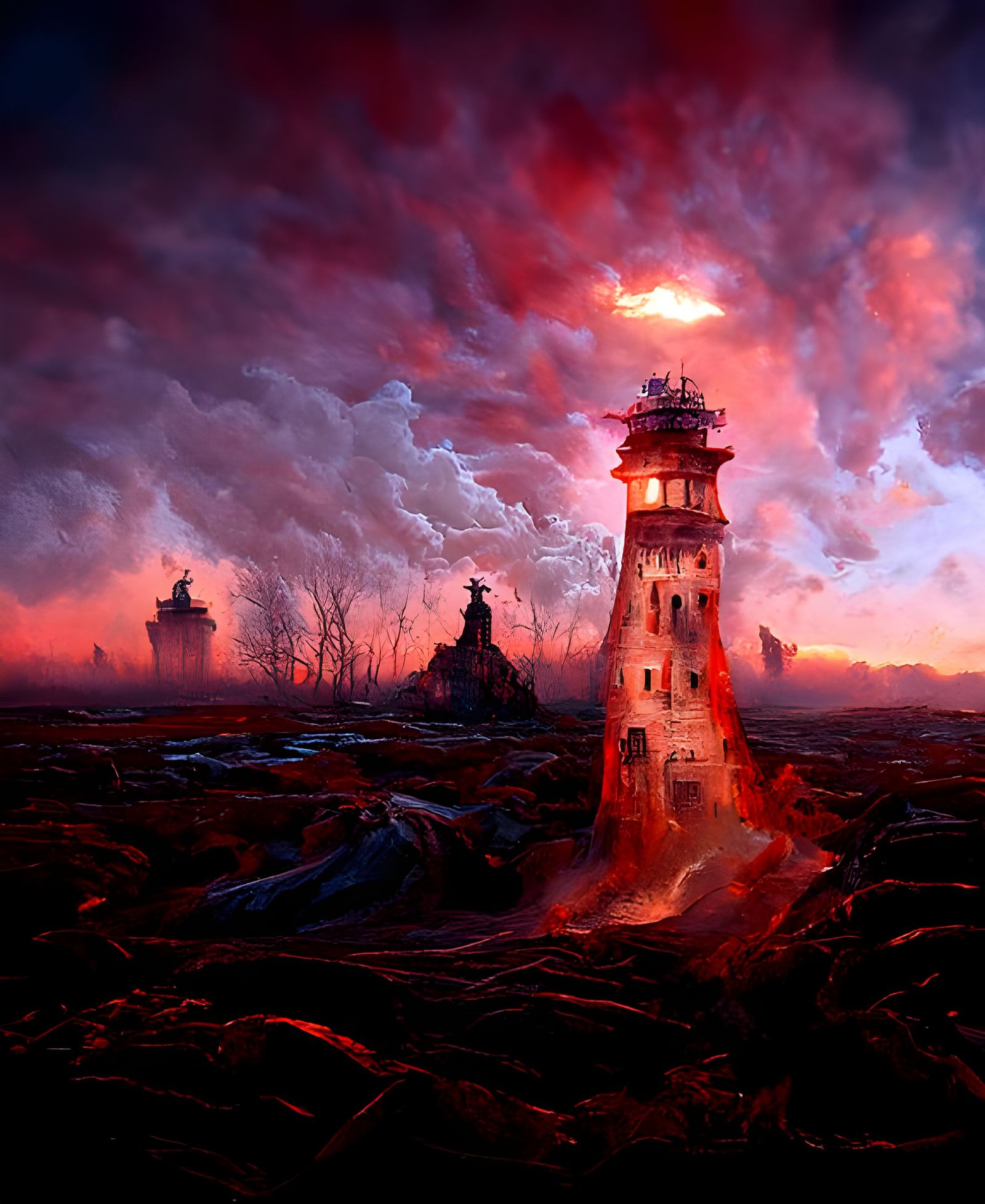 Haunted Lighthouse in Hell: Detailed Matte Painting