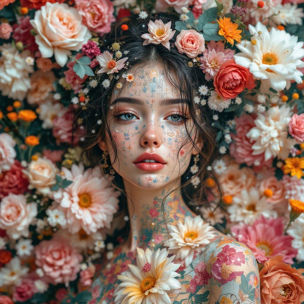 Surreal Floral Masterpiece in Photomosaic Art Style