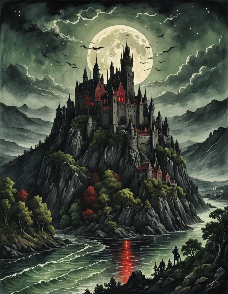 Dracula's Castle: Cinematic Horror Illustration in Oil and I...