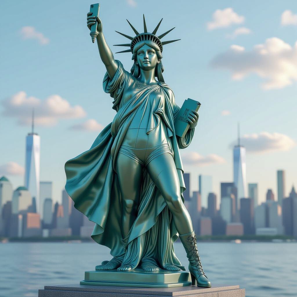 Modernized Statue of Liberty as Young Woman in 8K