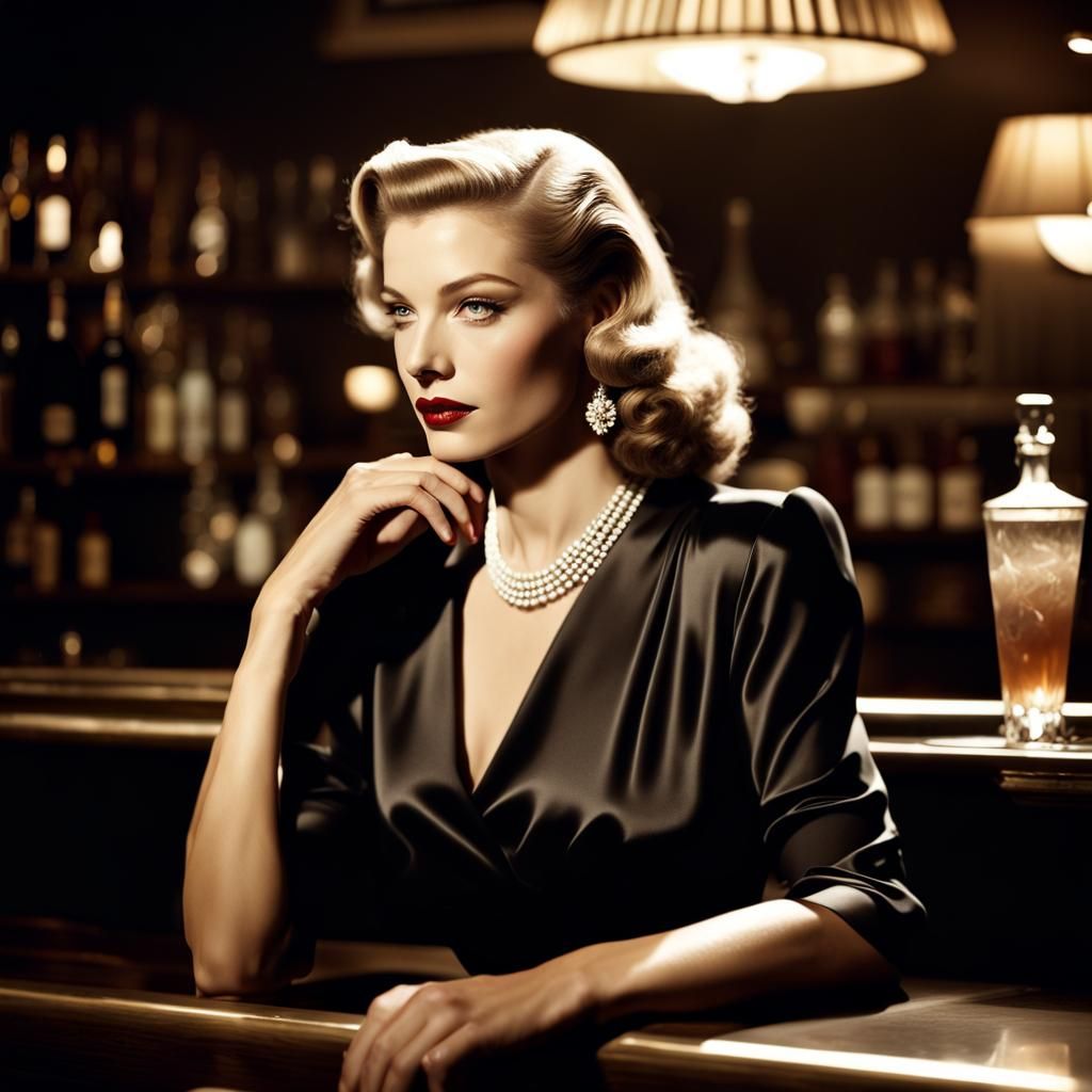 1940s Film Noir Glamour in Art Deco Bar