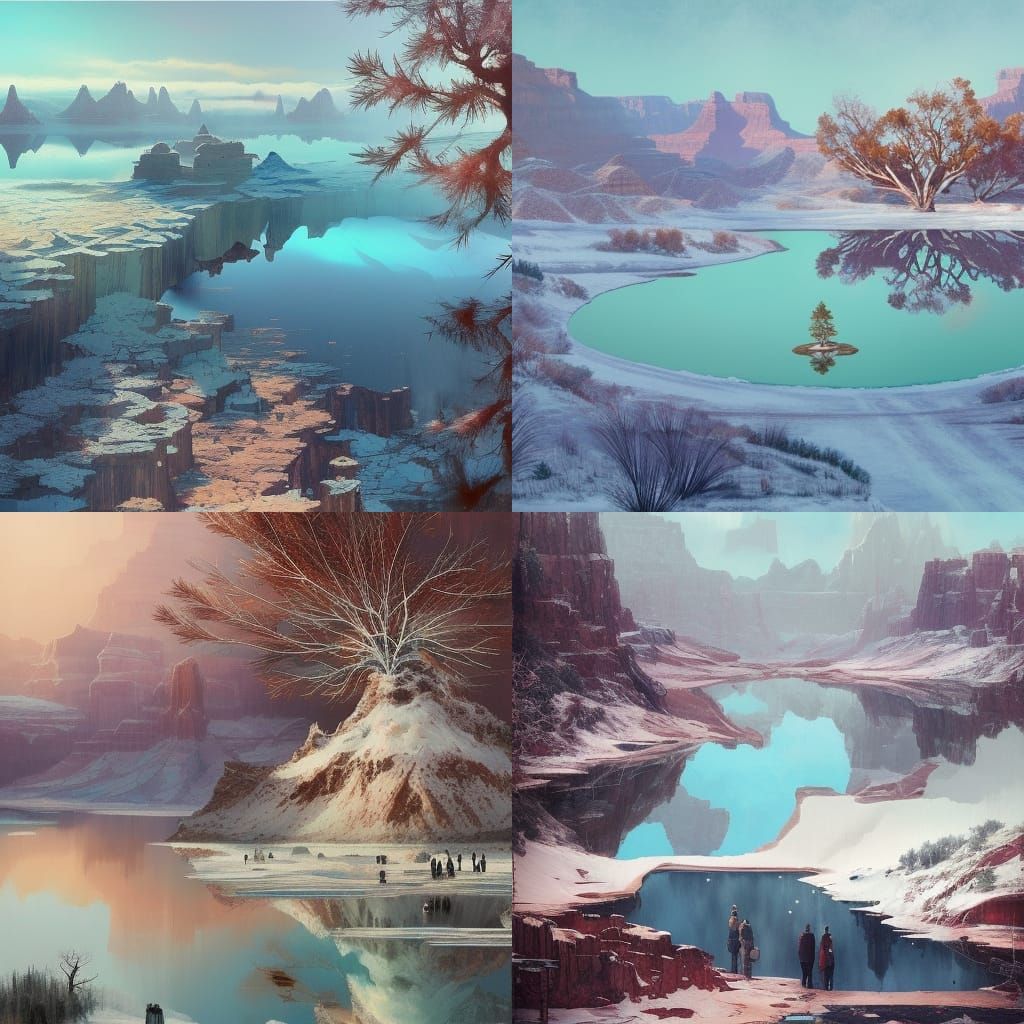 Winter Grand Canyon Oasis: Hyperdetailed Fantasy Art