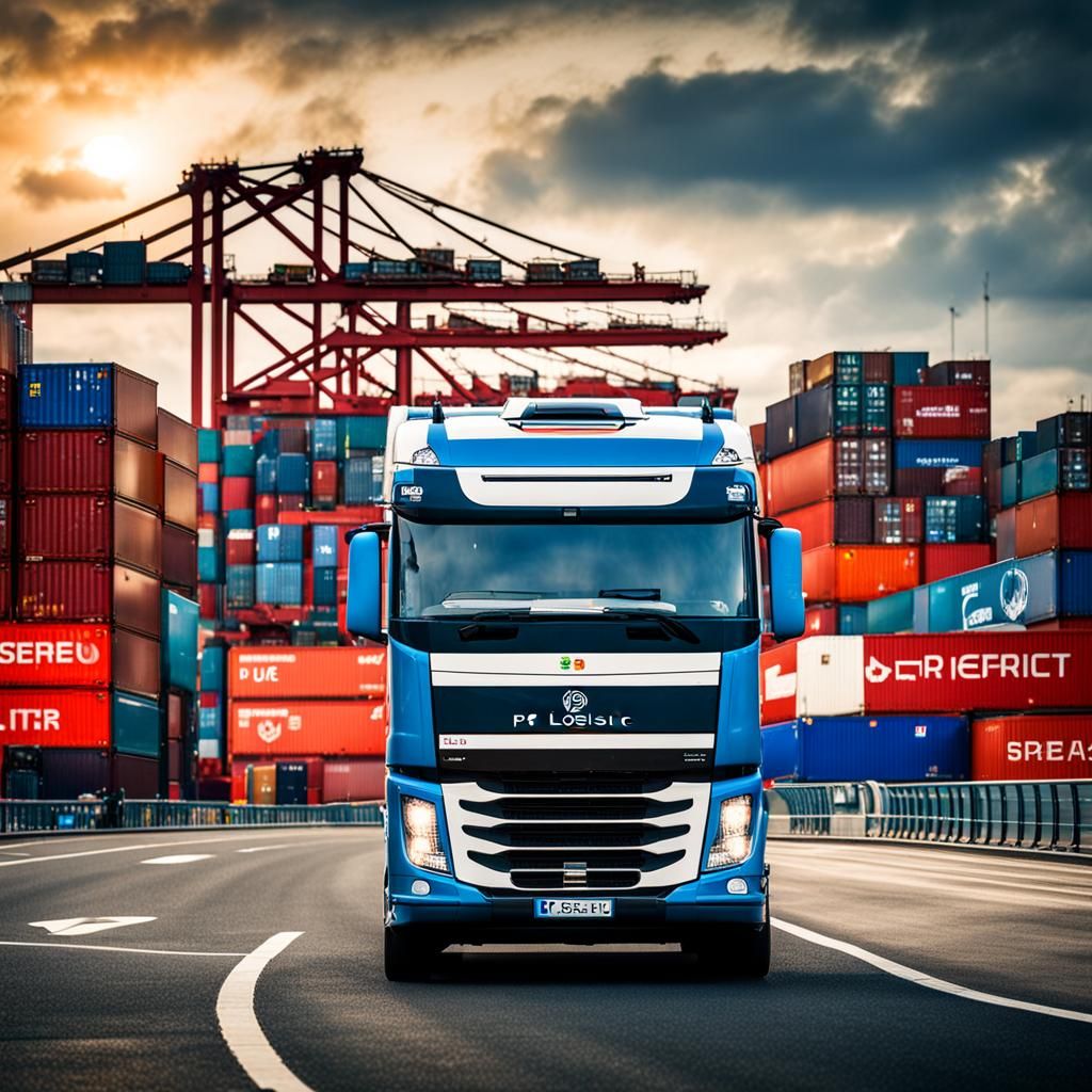 Port Scene with Ship, Truck, and Airplane