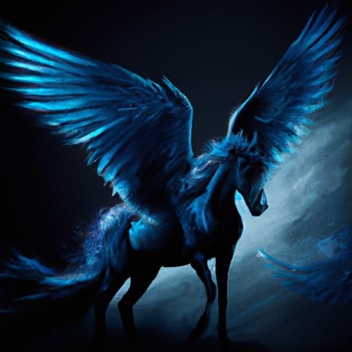 Majestic Black Pegasus with Blue Wings