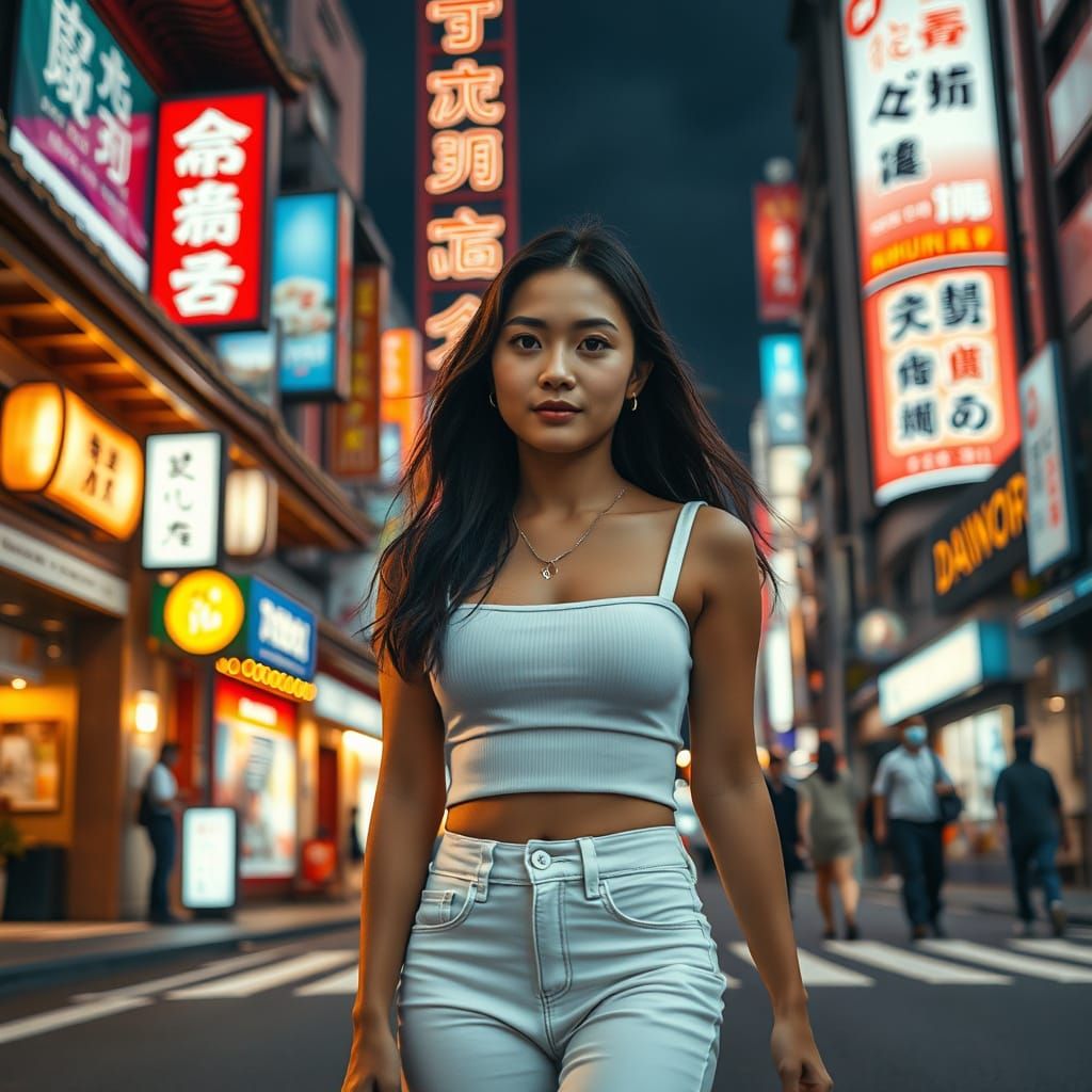 Tokyo Street Scene: Japanese Woman in Golden Hour
