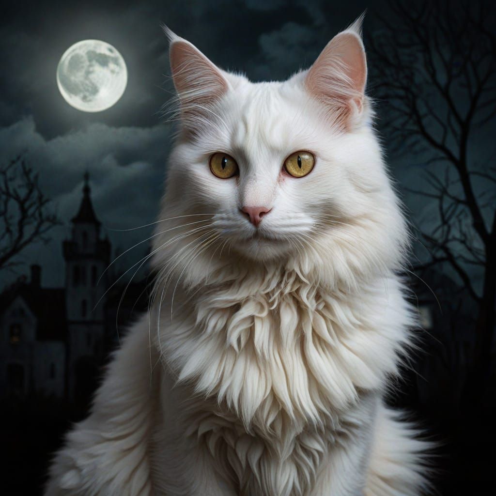 Mysterious Dark Fable Cat Unveiled Under Haunting Moonlight