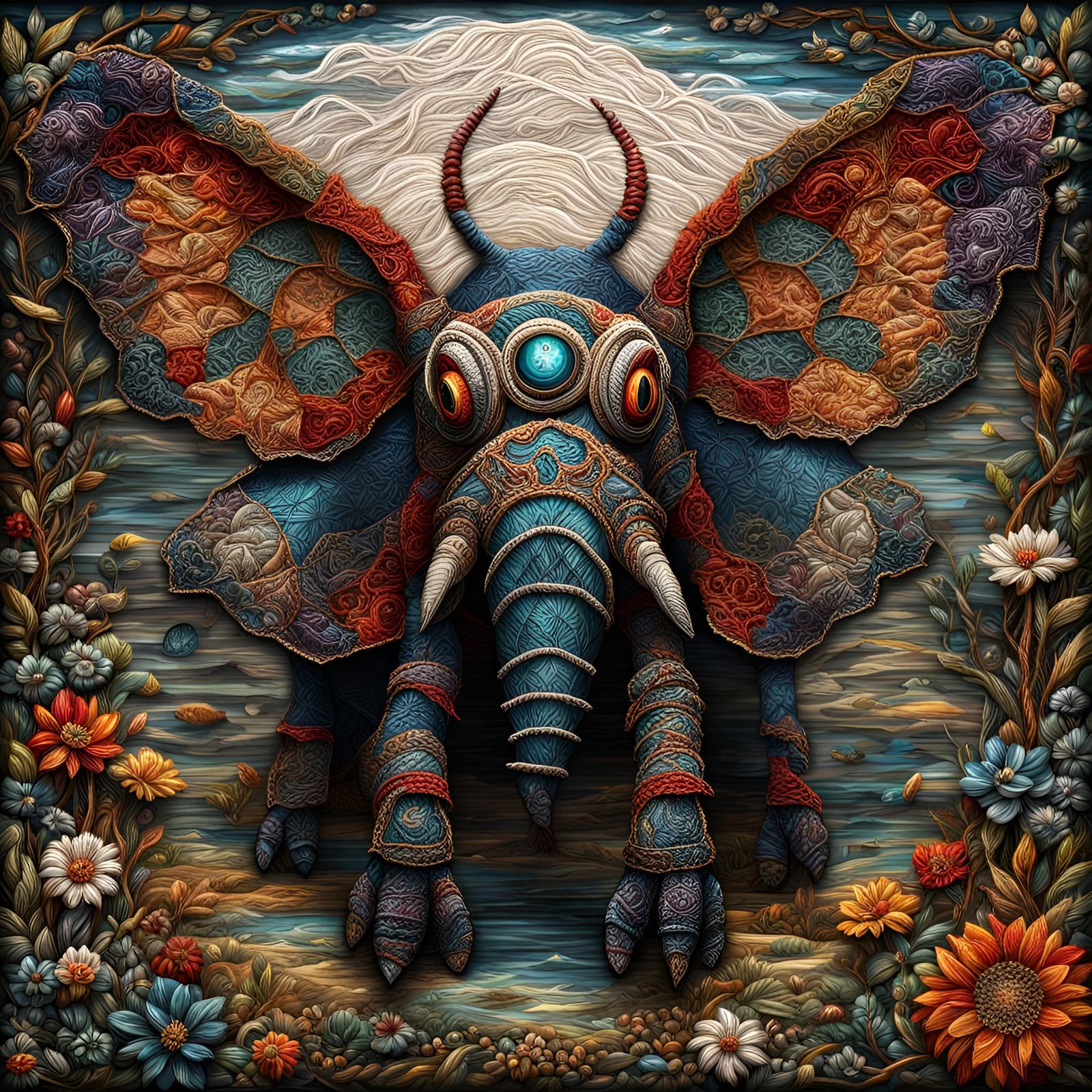 Patchwork Elephant in Mixed Media Style
