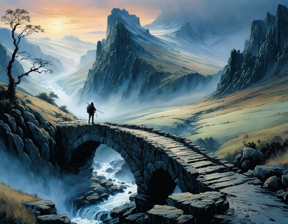 Mysterious Mountain Bridge at Sunrise