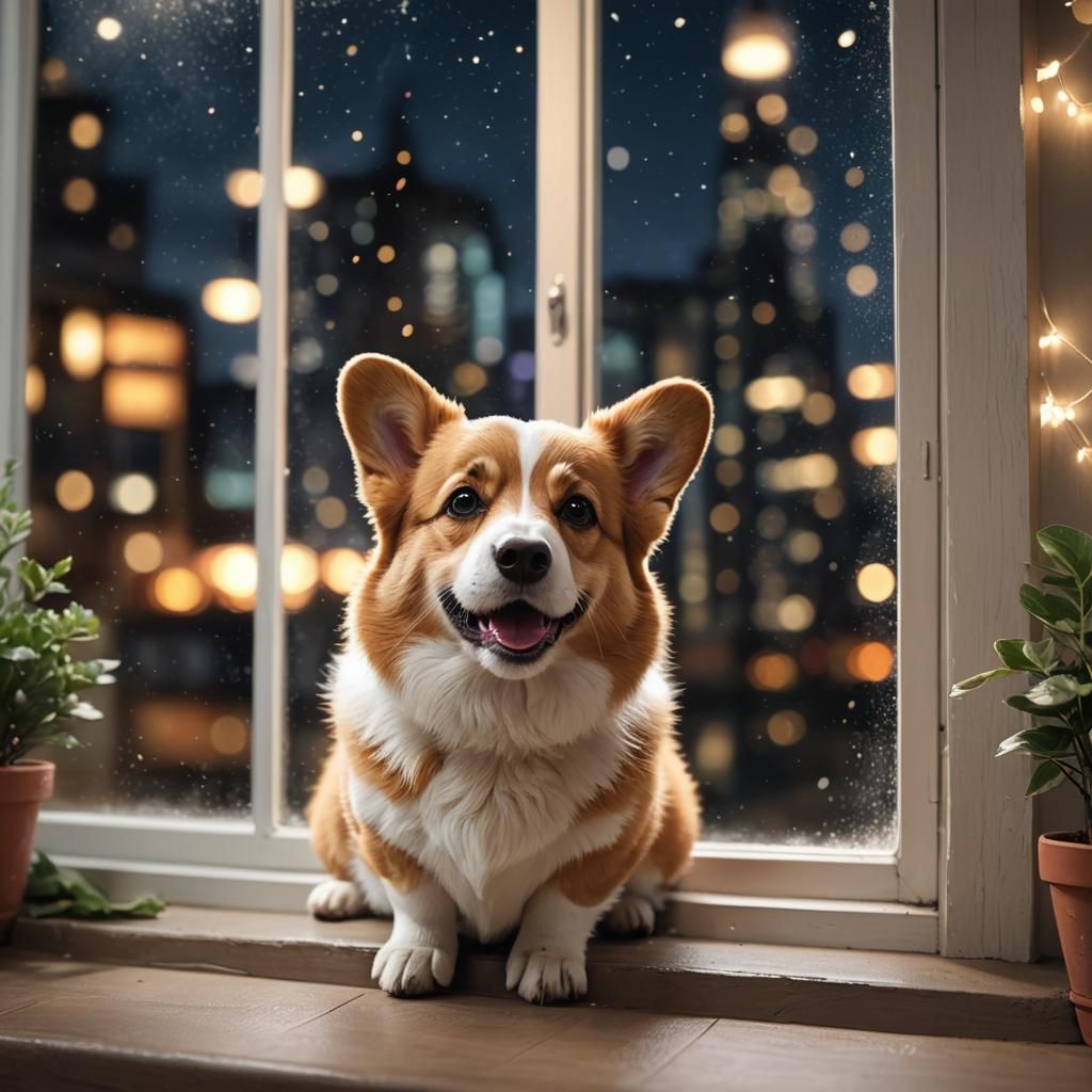 Corgi at Window in Hyper Speed Motion Blur