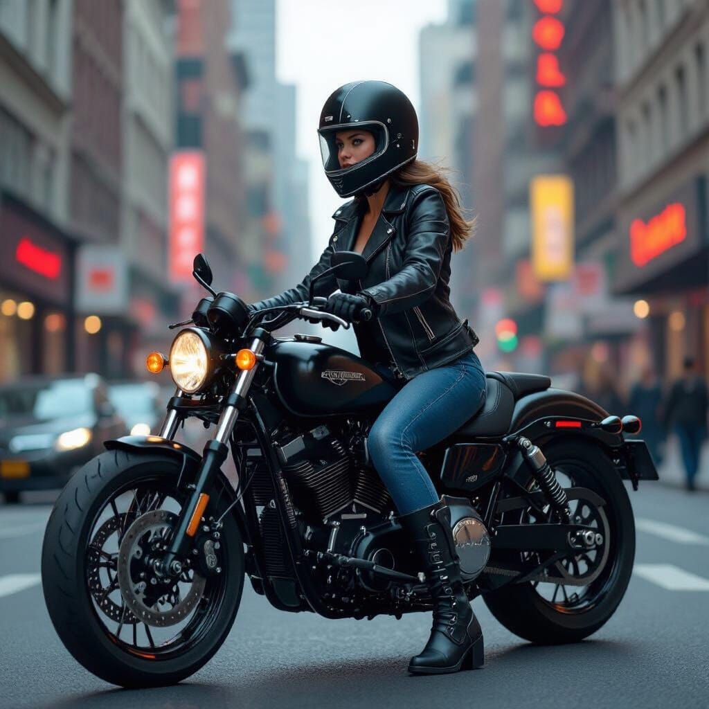 Woman on Motorcycle in Syd Mead and Loish Style