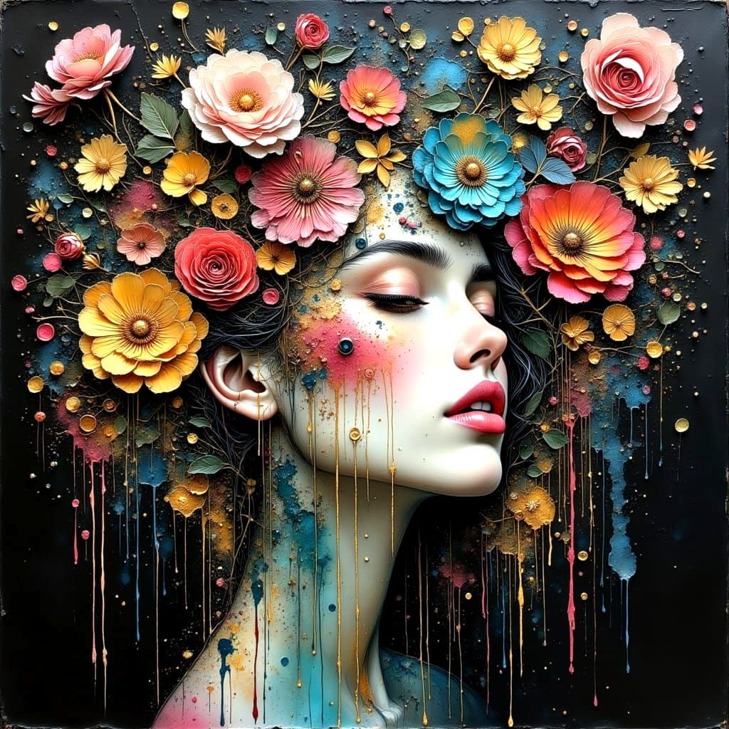 Vibrant Impasto Painting with Gold Highlights