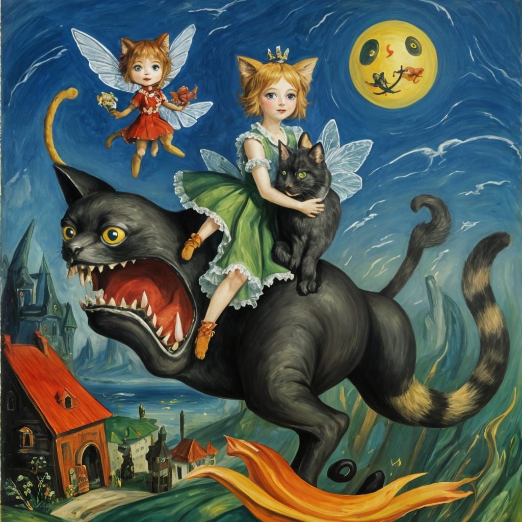 Surreal Cat Teeth Fairy Inspired by Rabin and Soutine