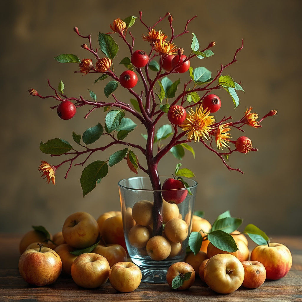 Red Tree Still Life in Impressionistic Style