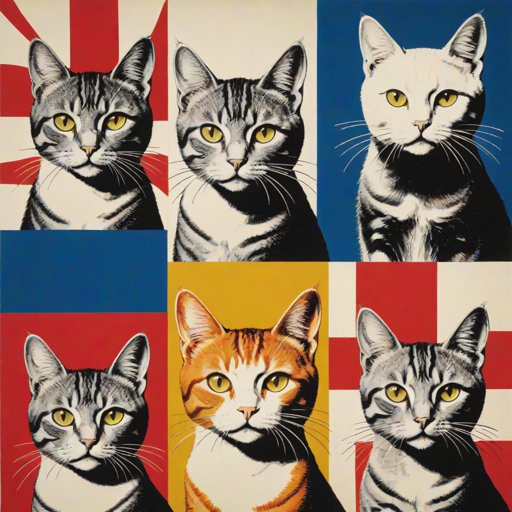 Cats and Stripes Flag in Pop Art Style