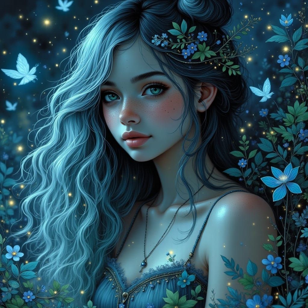 Serene Goddess of the Bioluminescent Forest