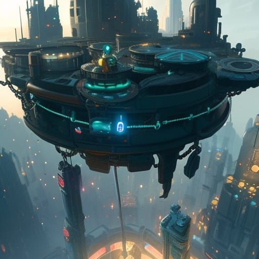 Upside Down Floating City in Sci-Fi Style