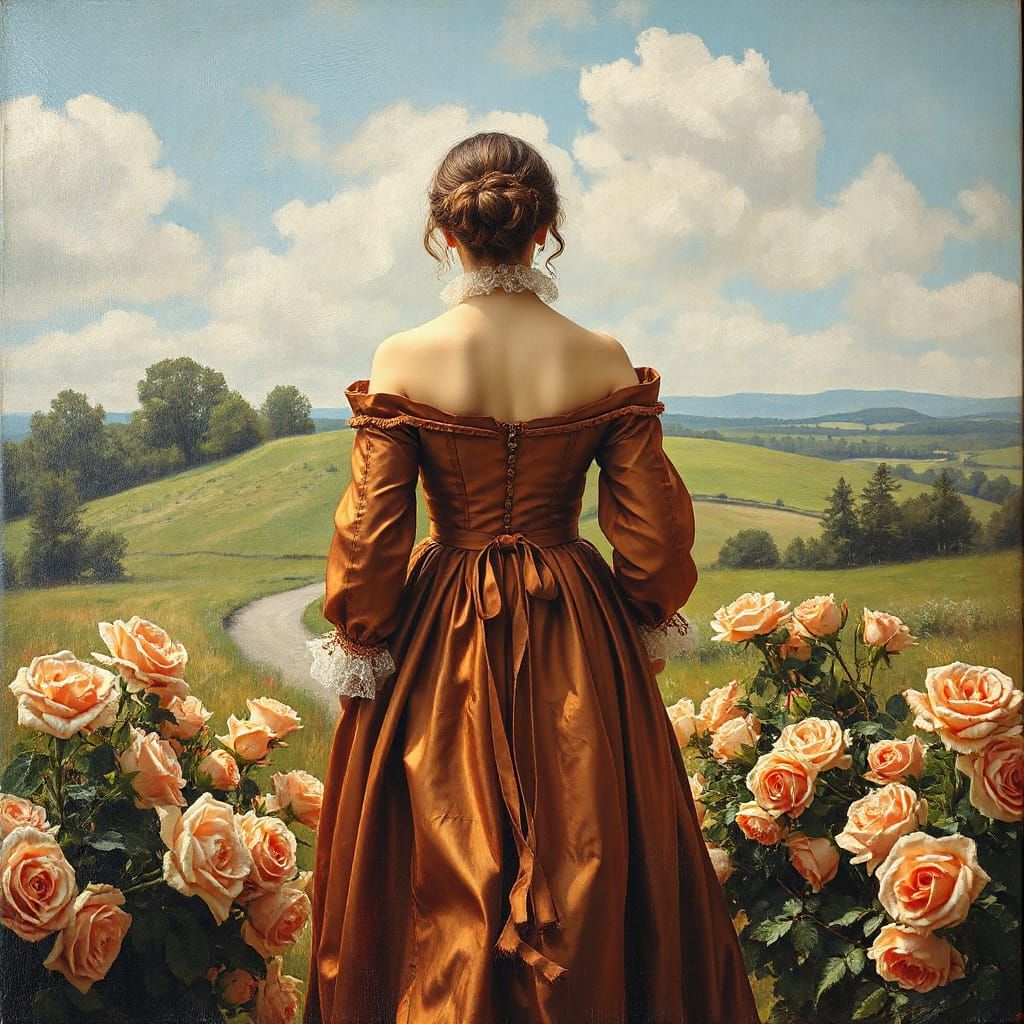 18th Century Fashionista in Dreamy Landscape, Neo-Impression...