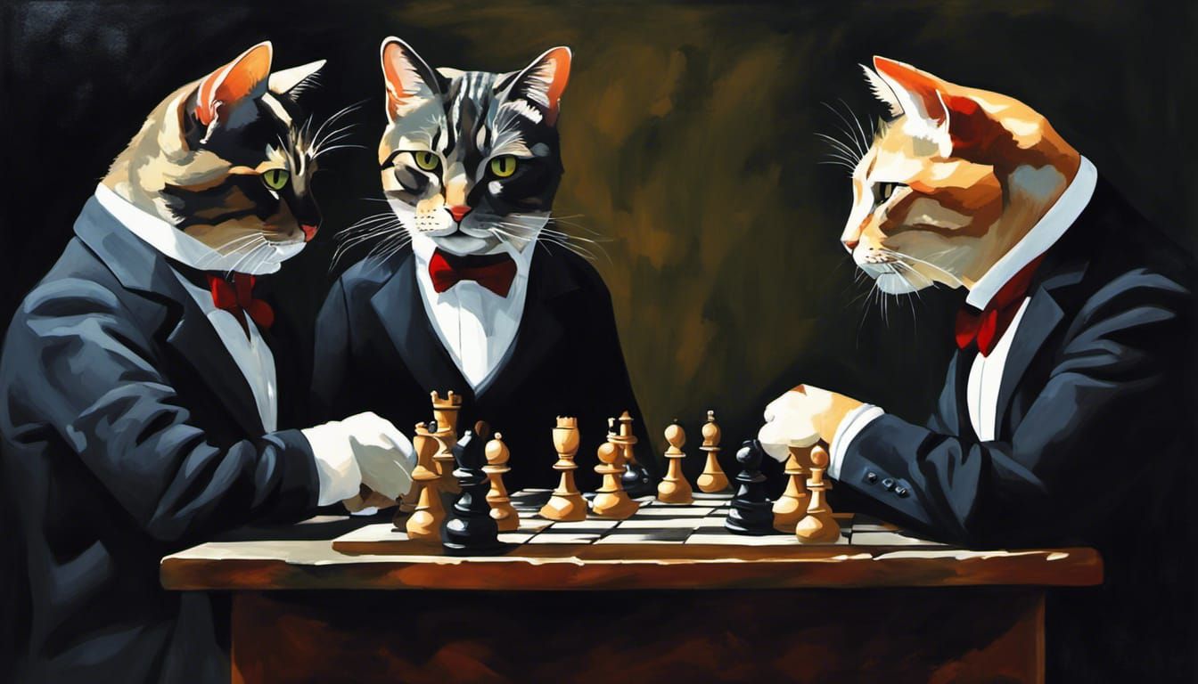 Cats Playing Chess in Neoclassical Style