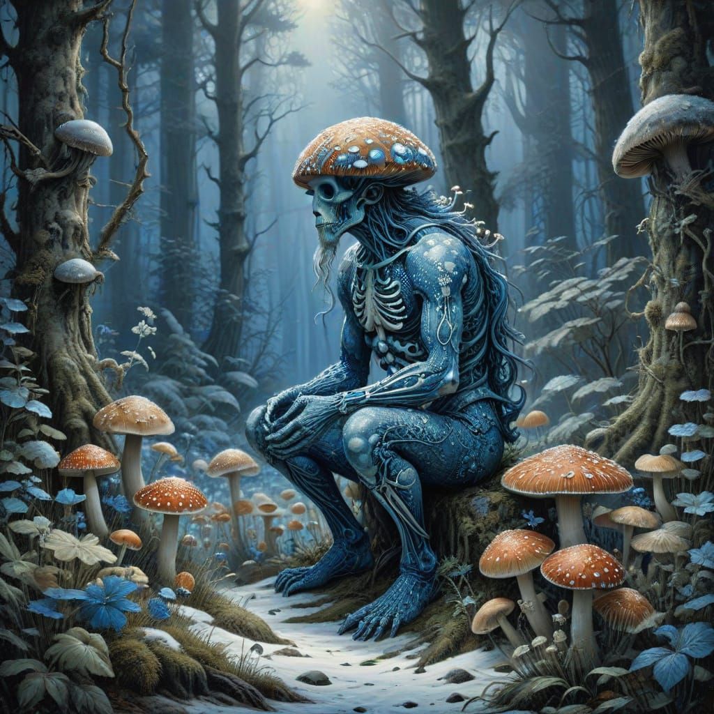 Whimsical Mycelium Humanoid in Enchanted Forest