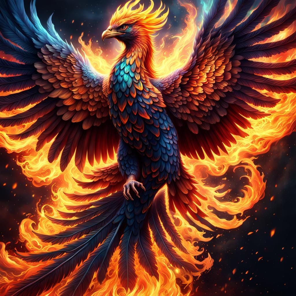 Holographic Phoenix Reborn in Digital Art