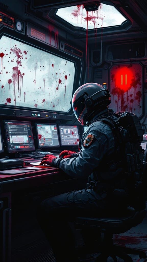 Horror Sci-Fi Engineer Trapped in a Desolate, Bloodstained C...