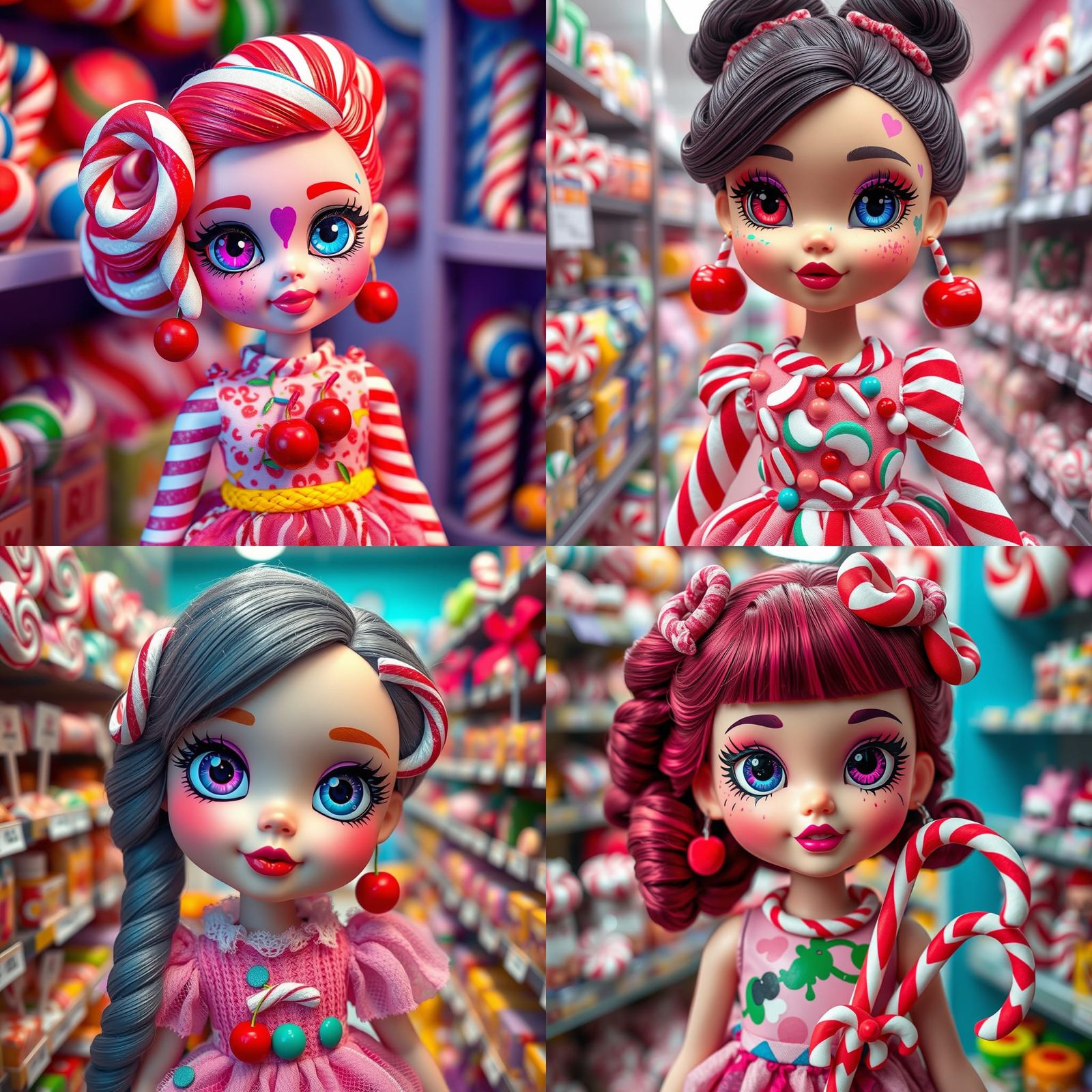 Candy Cane Doll with Rainbow Splatters, Candy Art