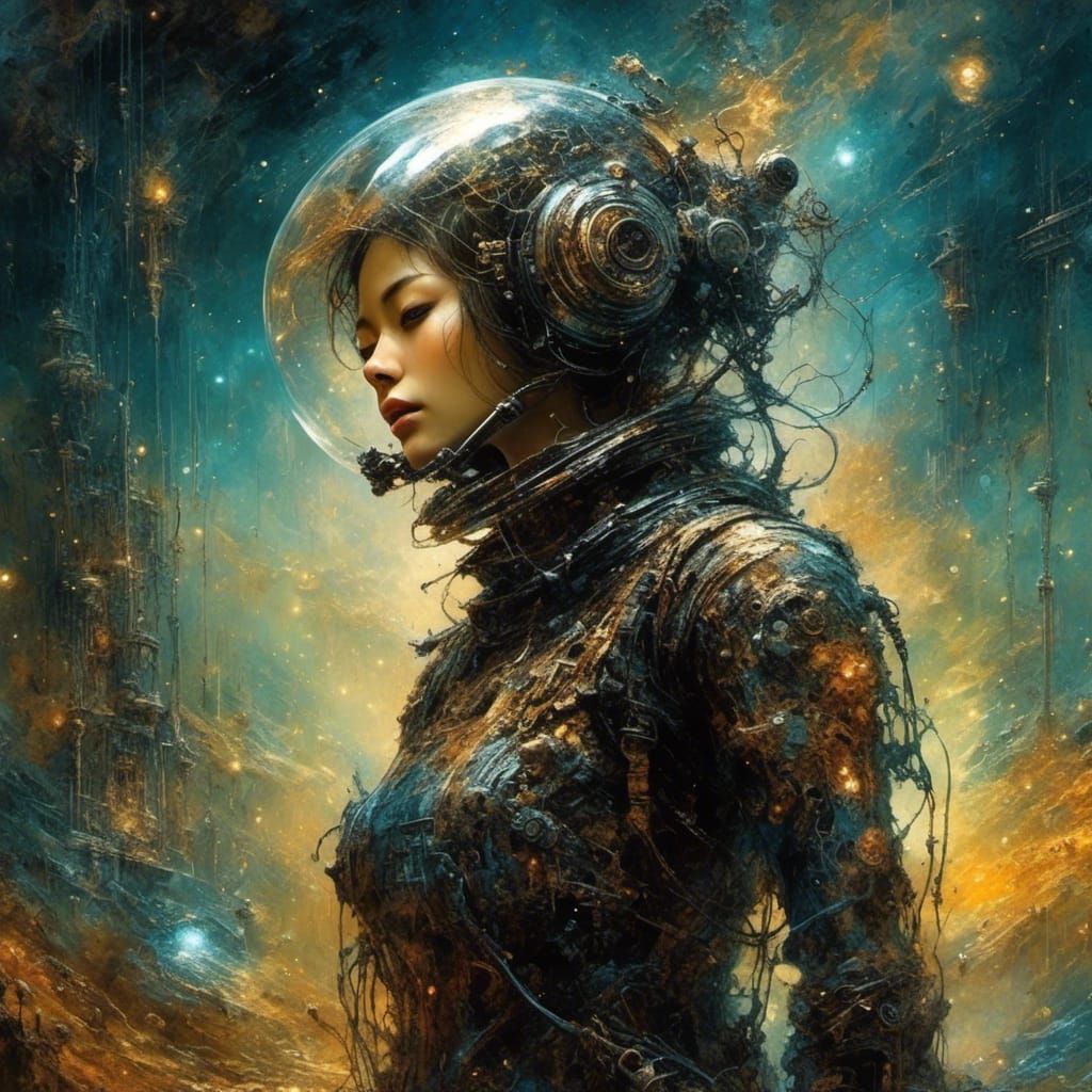 Cyborg Astronaut in Rover: Futuristic Sci-Fi Art