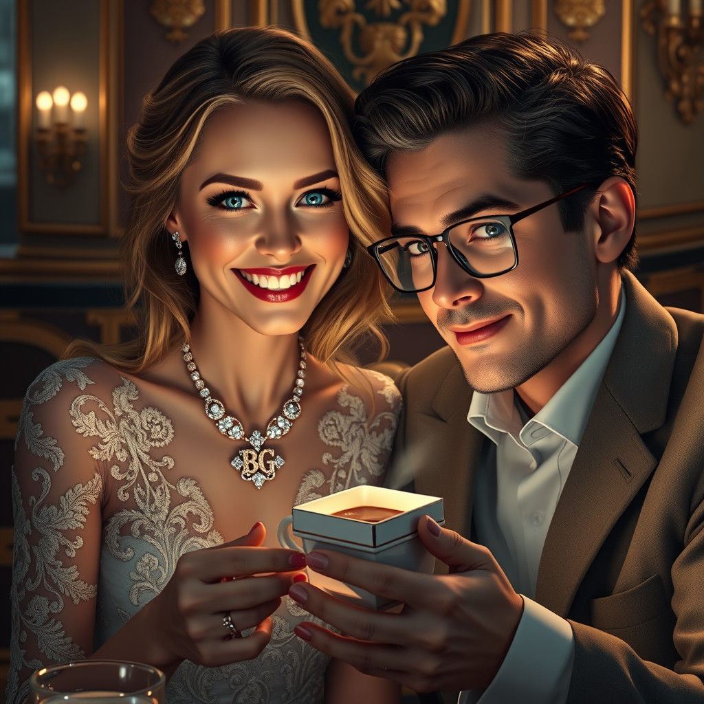 Elegant Russian Woman in Rococo Setting with Diamond Ring