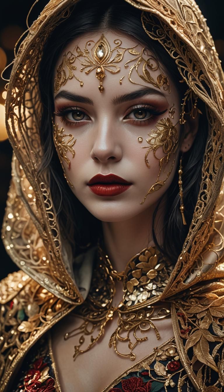 Glamorous Dark Fantasy Portrait in Eclectic Art Style