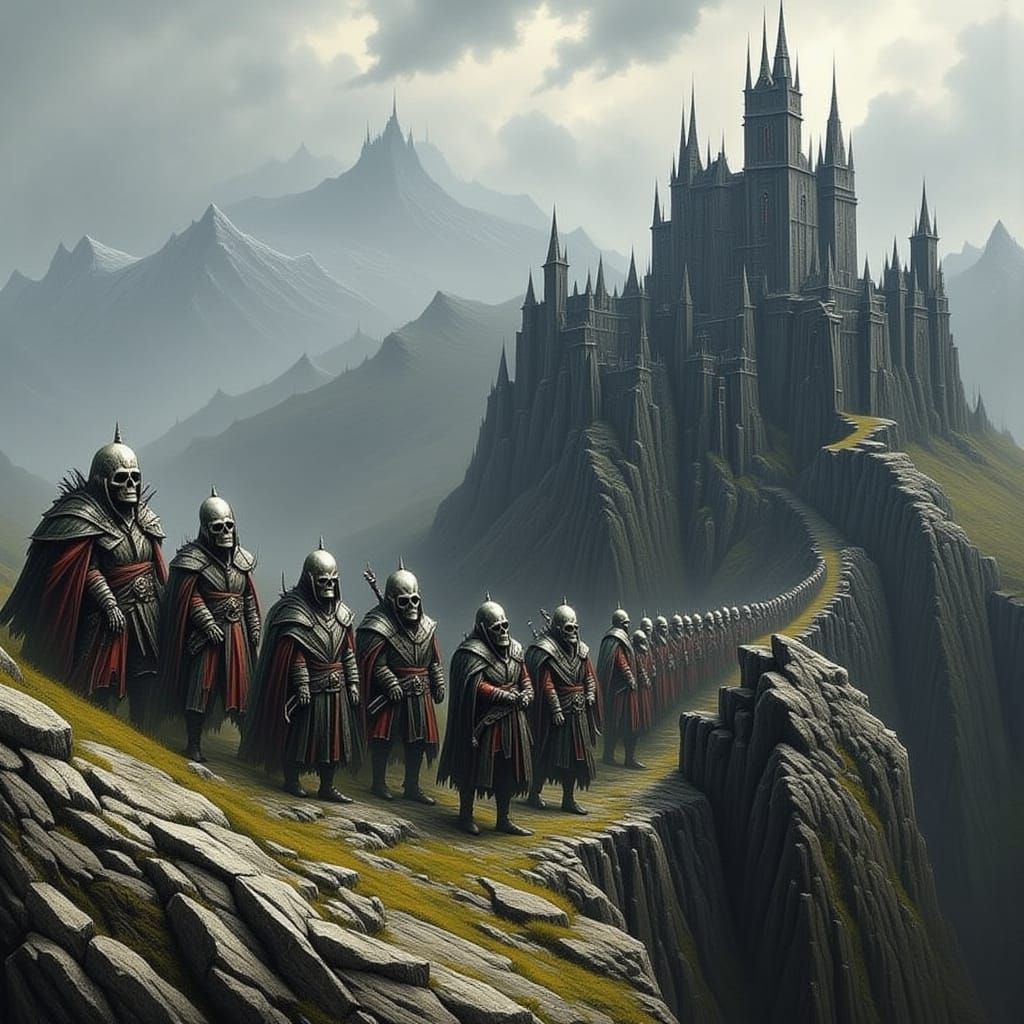Skeleton Warriors Marching from Mountain Castle