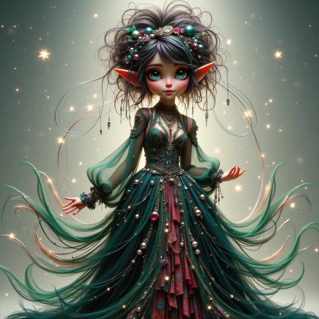 Luxurious Futuristic Bohemian Goddess in Emerald, Sapphire, ...