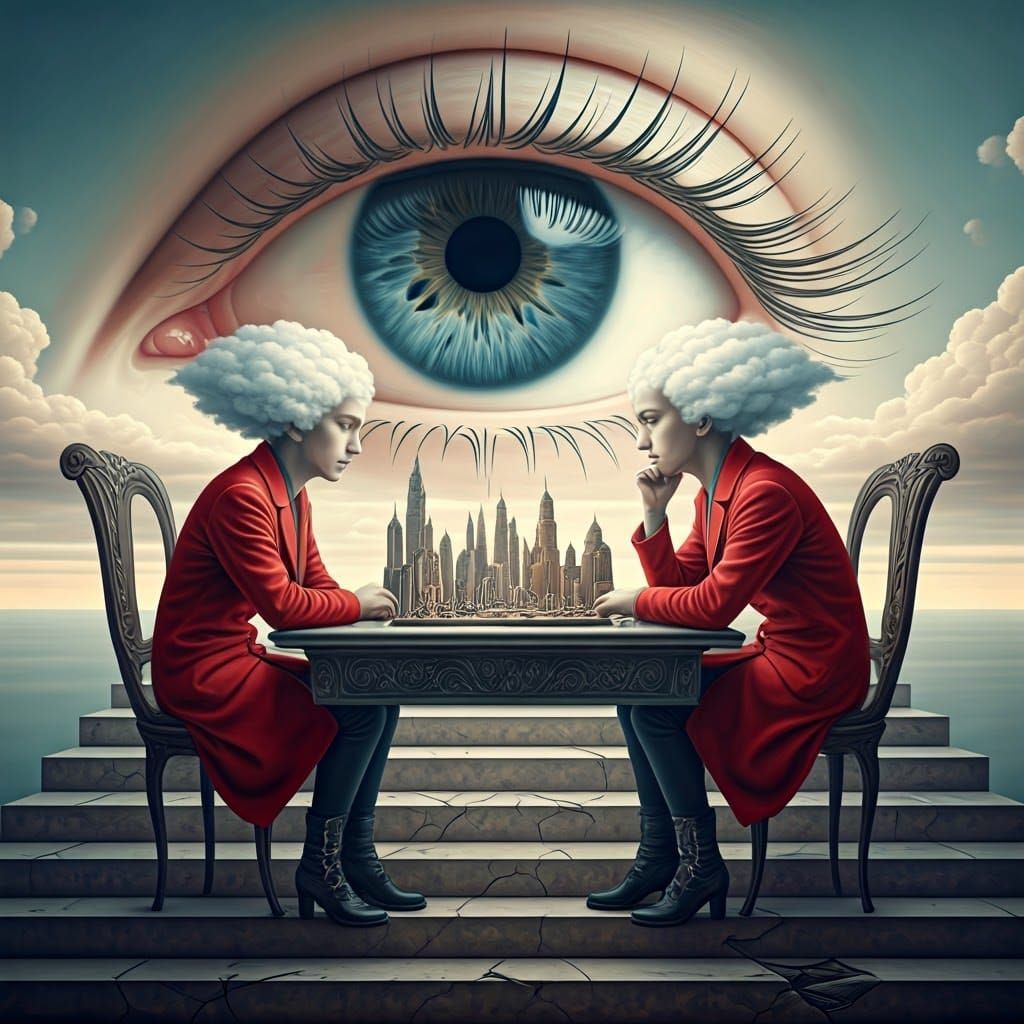 Introspective Beings Play Chess Under Colossal Eye