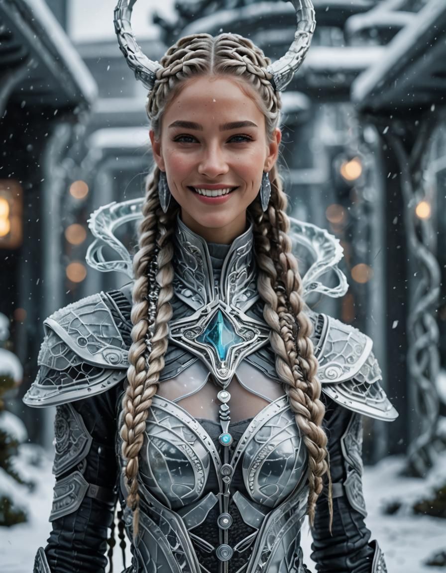 Bio-Mechanical Snow Goddess Android in Futuristic Style