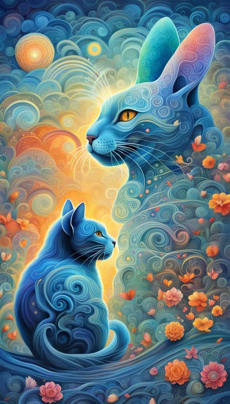 Cat and Rabbit's Klimt-Inspired Ocean Fantasy