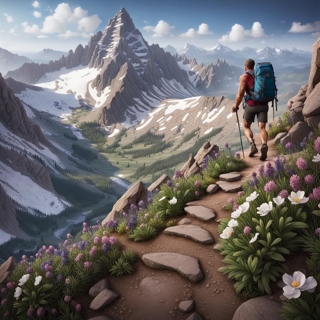 Hiker on Colorado Peak: Detailed Matte Painting