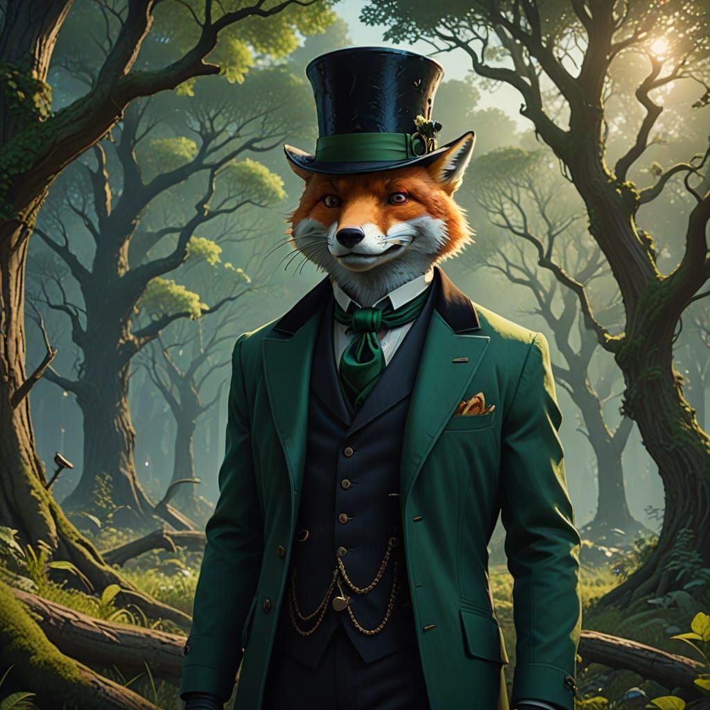 Refined Fox in Dreamlike Forest