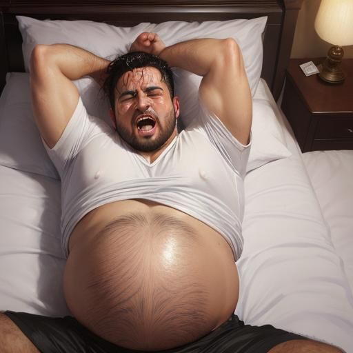 Man with Swollen Belly Screaming, Oil Painting
