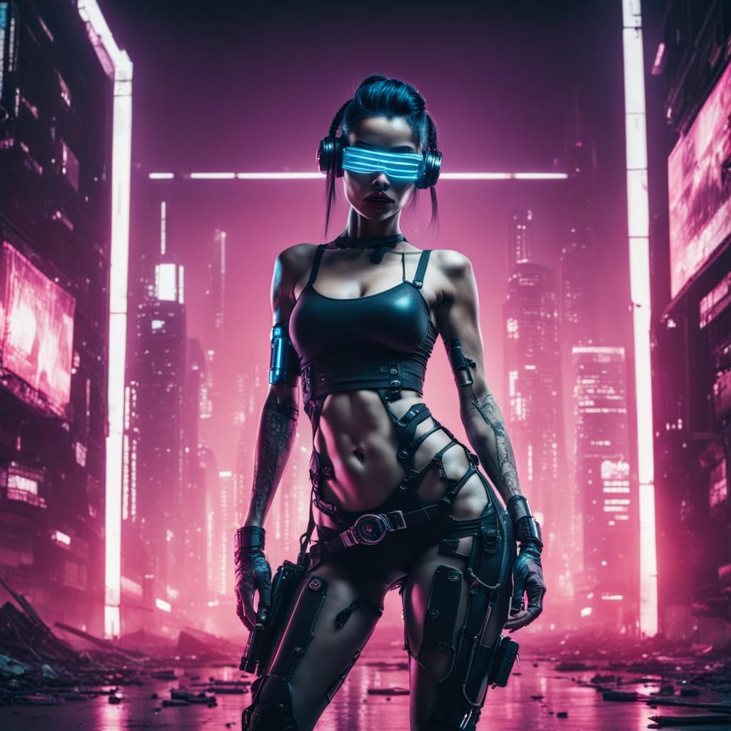 Seductive Woman Posing in Cyberpunk Style